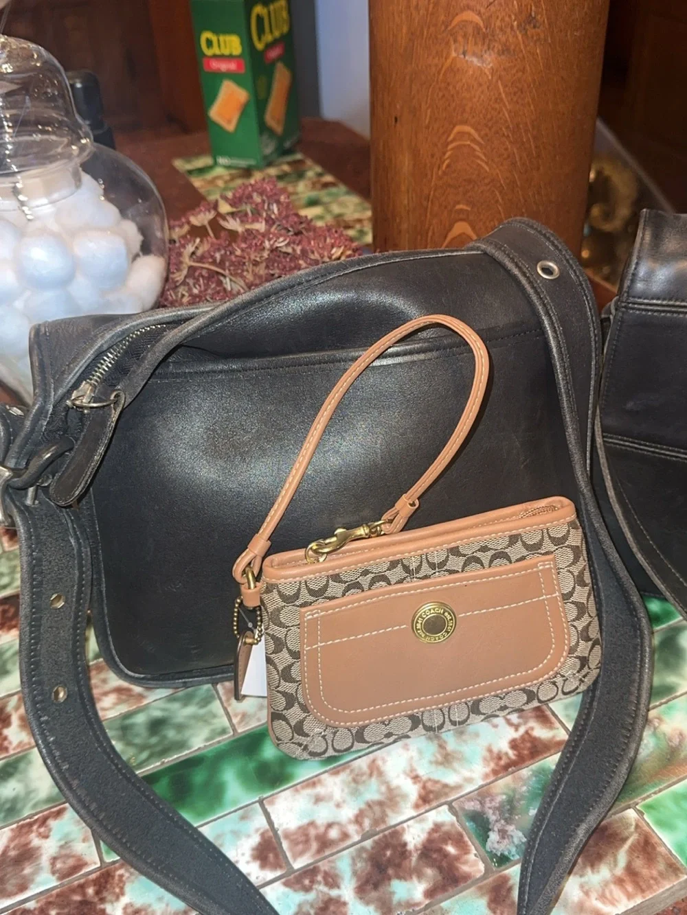 Coach bundle!!!  Coach Black Leather Crossbody with Signature Canvas Wristlet